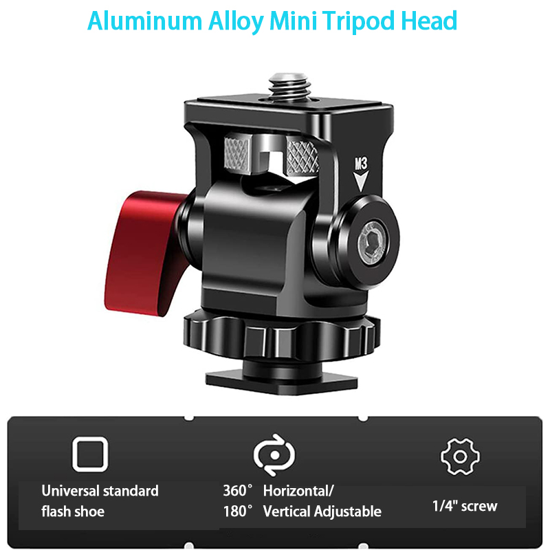 Easy Hood Adjustable Camera Monitor Mount with Hot Shoe Mini Ball Head Mounting Adapter Rotatable and Tilt Adjustable Tripod Head